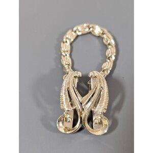 Vintage Gold Tone Sweater Cardigan Clips Byzantine Chain Ornate Scroll